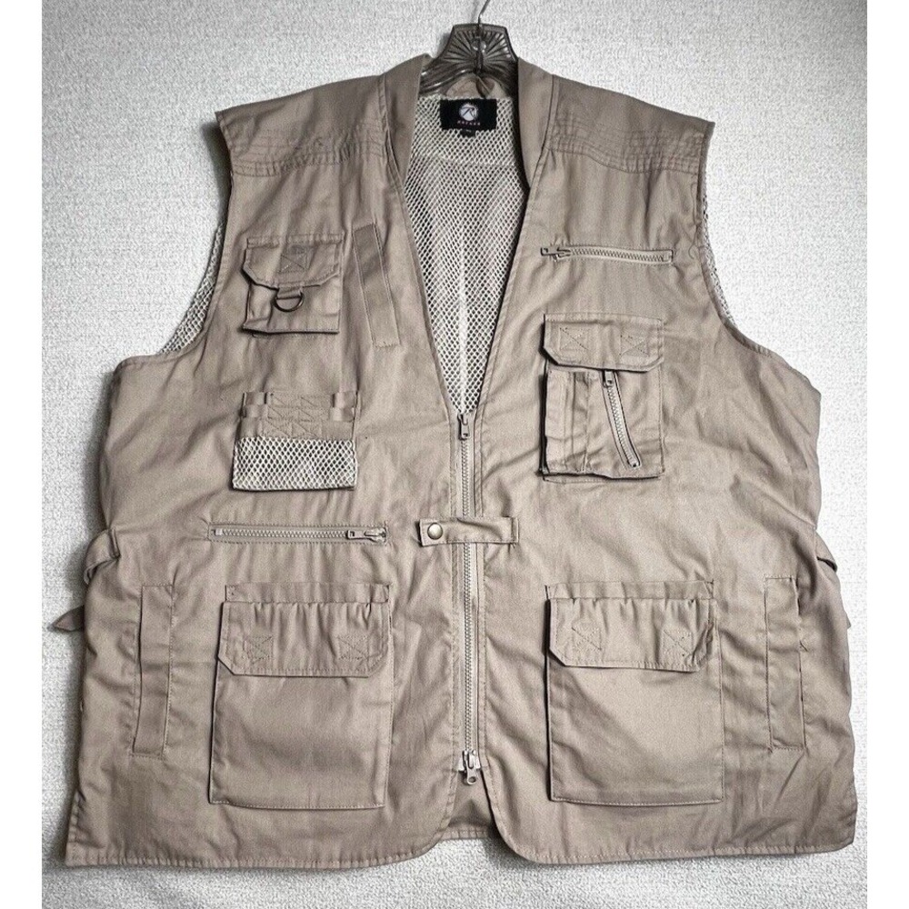 Rothco Safari Tactical Vest Mens Khaki Hunting Camping Fishing Size‎ XL